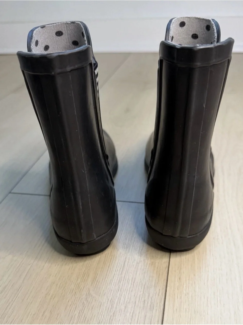 London Fog Black Short Women's Rain Boots with Striped Inner Panel